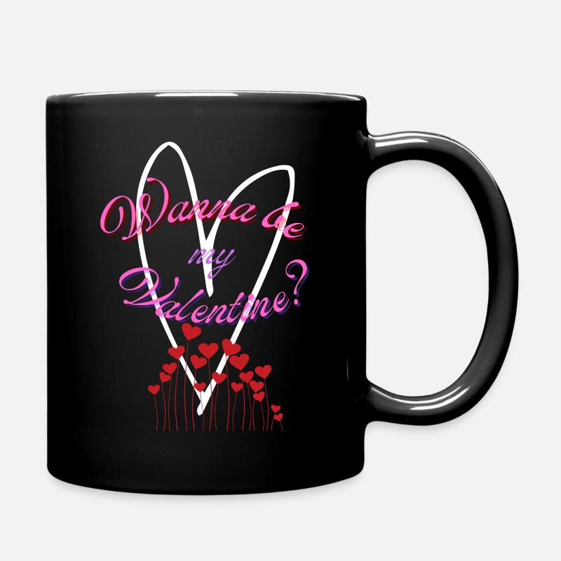 Wanna be my Valentine? - Full Colour Mug - black