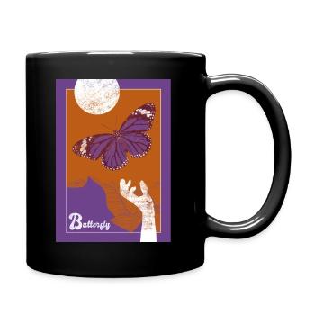Schmetterling flieg Richtung Mond Grafik Design - Tasse einfarbig - Schwarz - Rechts