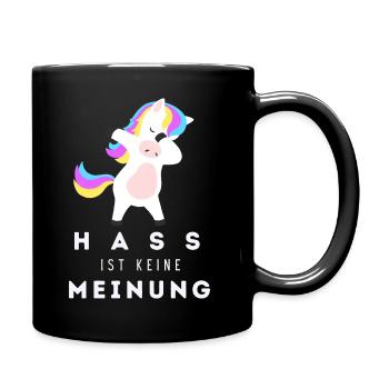 Einhorn Hass ist keine Meinung PWBT - Tasse einfarbig - Schwarz - Rechts