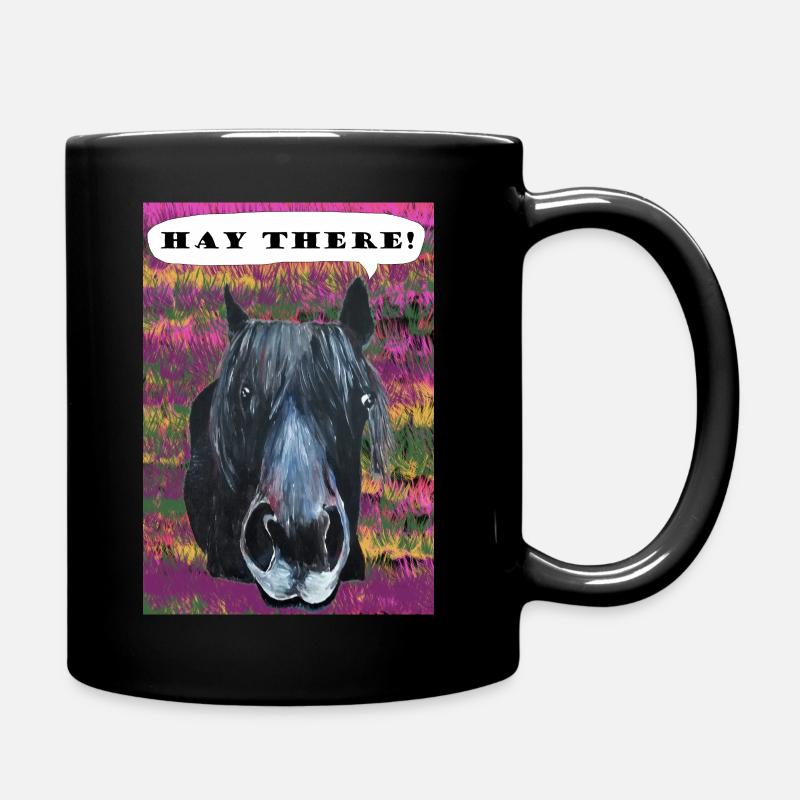 Cute horse saying hello - Full Colour Mug - black