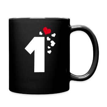 1 Herzen Nummer Eins 1. Jubiläum - Tasse einfarbig - Schwarz - Rechts