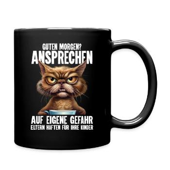 Katze Kaffee Morgenmuffel Bürohumor - Tasse einfarbig - Schwarz - Rechts