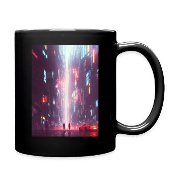 Dunkle Stadt in der Zukunft - Sci Fi - Neon Noir - Tasse einfarbig - Schwarz - Rechts