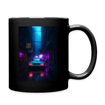 Neonbeleuchtete Gasse mit futuristischem Auto - Tasse einfarbig - Schwarz - Rechts