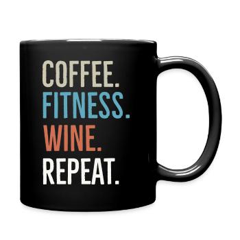 Coffee Fitness Wine Repeat - Full Colour Mug - black - Right