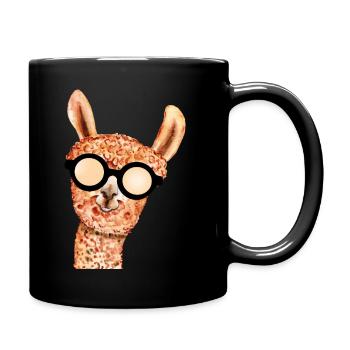 Süße Lama mit Sonnenbrille - Tasse einfarbig - Schwarz - Rechts