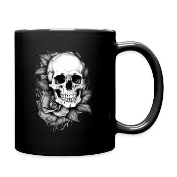 Skull & Rose tattoo design - Full Colour Mug - black - Right