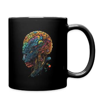 Buntes surrealistisches Trippy Gehirn/Schädel - Tasse einfarbig - Schwarz - Rechts