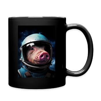 Pig Astronaut Farmer - Tasse einfarbig - Schwarz - Rechts
