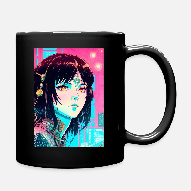 Cyborg Manga Portrait - Full Colour Mug - black