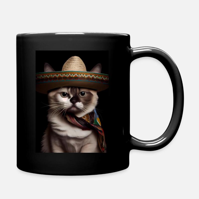 Cat With Sombrero - Tasse einfarbig - Schwarz