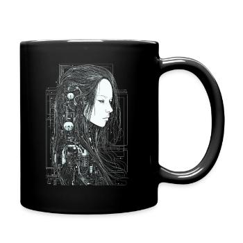 Schöne Cyborg Gothic Frau mit langen Haaren - Tasse einfarbig - Schwarz - Rechts