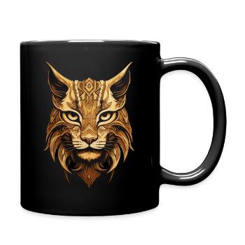 Luchs Kopf Tiere Holz Muster Natur Wild Katze - Tasse einfarbig - Schwarz - Rechts