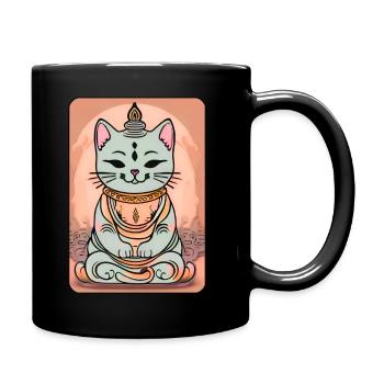 Chat mignon en position de yoga de Bouddha - Mug uni - noir - Droite