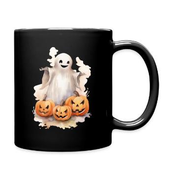 Watercolor ghost and pumpkins - Full Colour Mug - black - Right