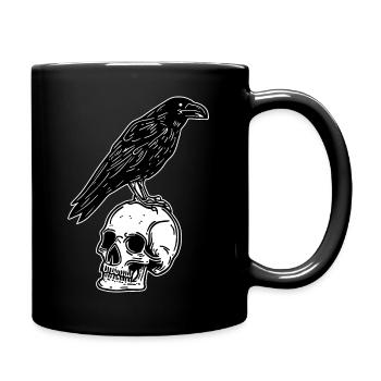 Halloween - Rabe auf Totenschädel - Kähe 2tone - Tasse einfarbig - Schwarz - Rechts