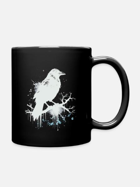 White Raven, Crow as Ink Sketch - Full Colour Mug - black