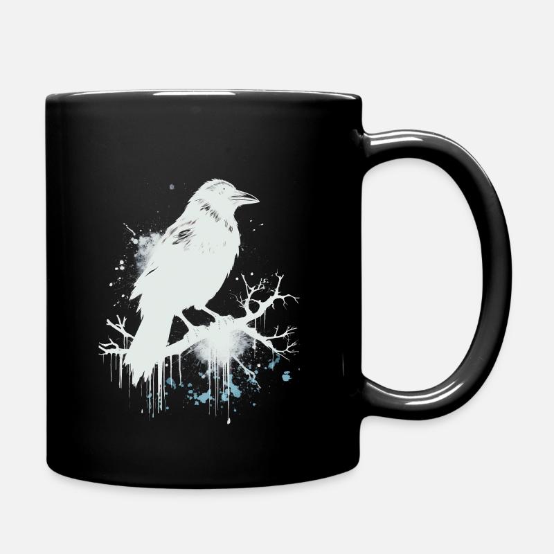 White Raven, Crow as Ink Sketch - Full Colour Mug - black
