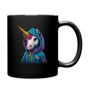 Einhorn Hoodie - Tasse einfarbig - Schwarz - Rechts