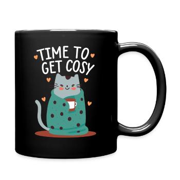cute cat with coffee - Time to get cosy - Full Colour Mug - black - Right