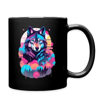 Vaporwave Wolf Shirt - Neon Blue Eyes - Tasse einfarbig - Schwarz - Rechts