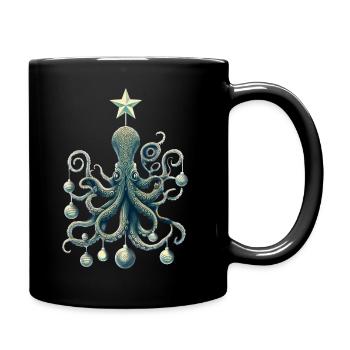 Christmas Octopus with Tree Decorations - Full Colour Mug - black - Right