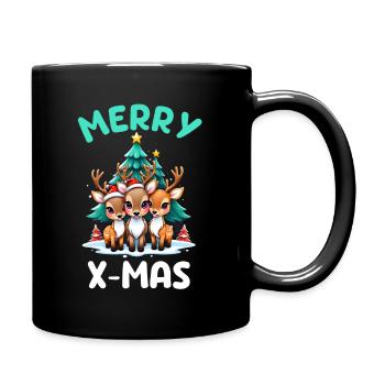 Merry X-Mas - Cute Reindeer - Full Colour Mug - black - Right