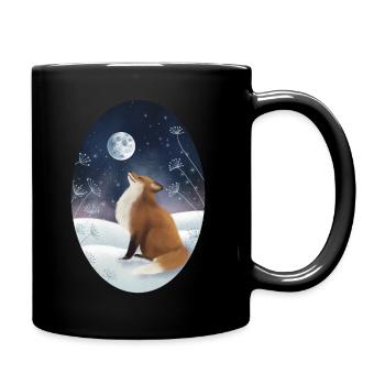 Schneefuchs schaut zum Mond - Tasse einfarbig - Schwarz - Rechts