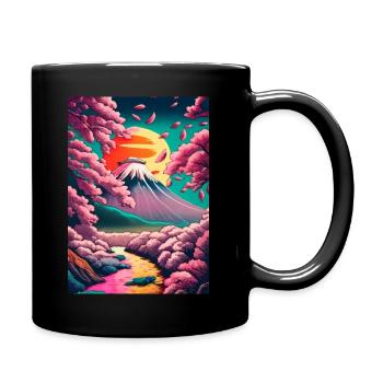 Leuchtende Neonfarben stellen die japanische Landschaft dar - Tasse einfarbig - Schwarz - Rechts
