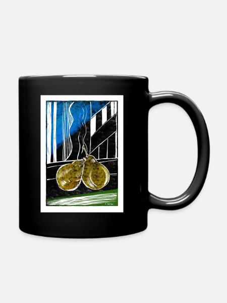 Birne Linolschnitt - Tasse einfarbig - Schwarz