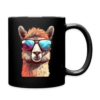Alpaka mit Sonnenbrille - Tasse einfarbig - Schwarz - Rechts