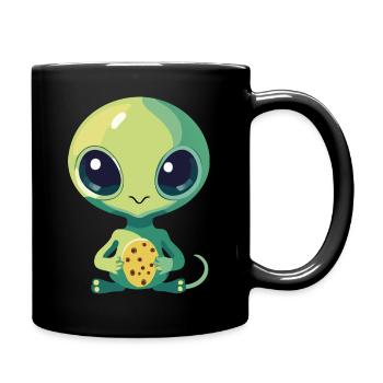 Alien mit Keks - Tasse einfarbig - Schwarz - Rechts