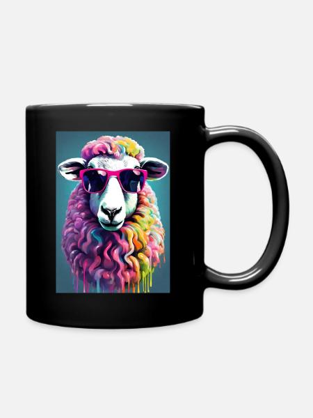 Schaf mit Brille - Tasse einfarbig - Schwarz