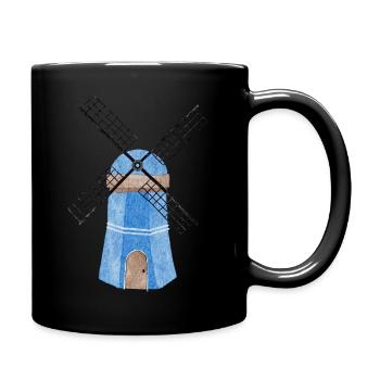 Windmühle blau - Tasse einfarbig - Schwarz - Rechts