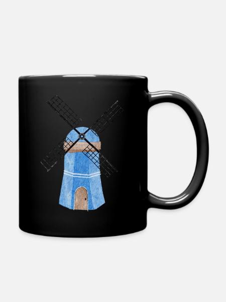 Windmühle blau - Tasse einfarbig - Schwarz
