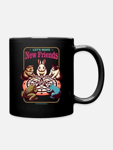 Let's Make New Friends Pentagram Funny Animals - Full Colour Mug - black