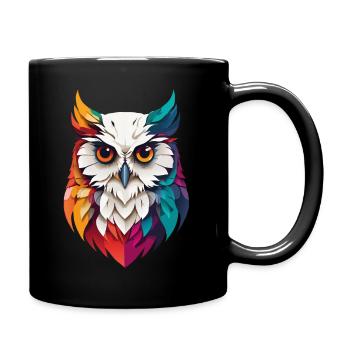 Bunte grafisch Eule für Eulenfans und Vogelfreunde - Tasse einfarbig - Schwarz - Rechts