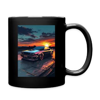Voiture tuning dessin fond soleil couchant - Mug uni - noir - Droite
