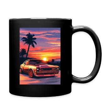 Voiture tuning dessin fond soleil couchant - Mug uni - noir - Droite