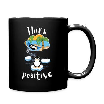 Think positive Motivation Relax Pinguin am Strand - Tasse einfarbig - Schwarz - Rechts