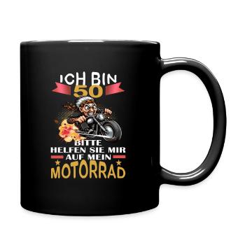 ICH BIN 50 BITTE HELFEN SIE MIR AUF MEIN MOTORRAD - Tasse einfarbig - Schwarz - Rechts