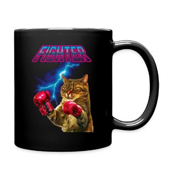 90ties Fighter Cat - Full Colour Mug - black - Right