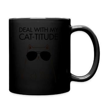 Deal With My Cat-Titude Cat Middle Finger - Full Colour Mug - black - Right