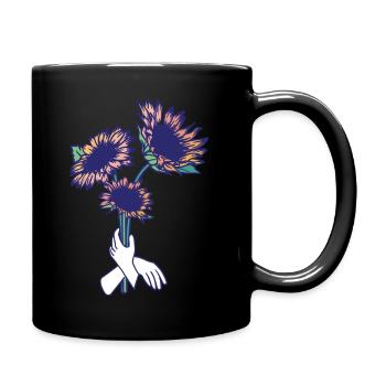 T-Shirt Print Sonnenblumen T-Shirt blau orange - Tasse einfarbig - Schwarz - Rechts