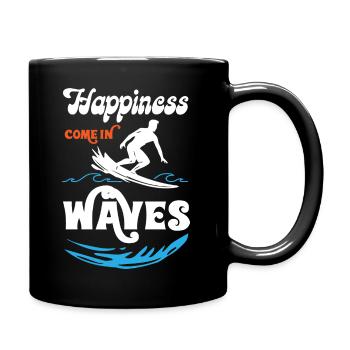 Happiness Comes In Waves Surfing - Tasse einfarbig - Schwarz - Rechts