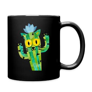 Happy, Friendly and Quirky Cactus Cat - Full Colour Mug - black - Right