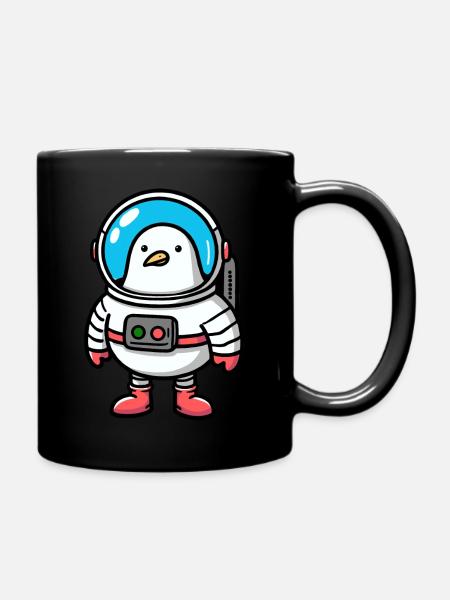 Comic Seagull Profession Astronaut in Space Spacesuit - Full Colour Mug - black