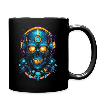 Futuristic blue gold skull - Full Colour Mug - black - Right