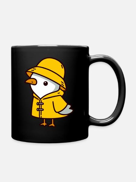 North Sea Weather Seagull Yellow Raincoat Rain Hat - Full Colour Mug - black