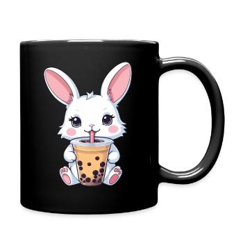 Cute Bunny Drinking Bubble Tea - Full Colour Mug - black - Right